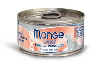 MONGE DOG NATURALNE mięso z kurczaka z szynką dla psów 95 g